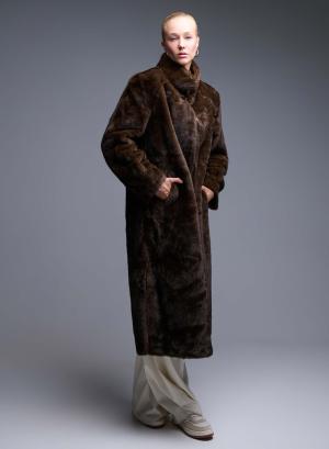 Brown eco fur long Coat Bright - 49753