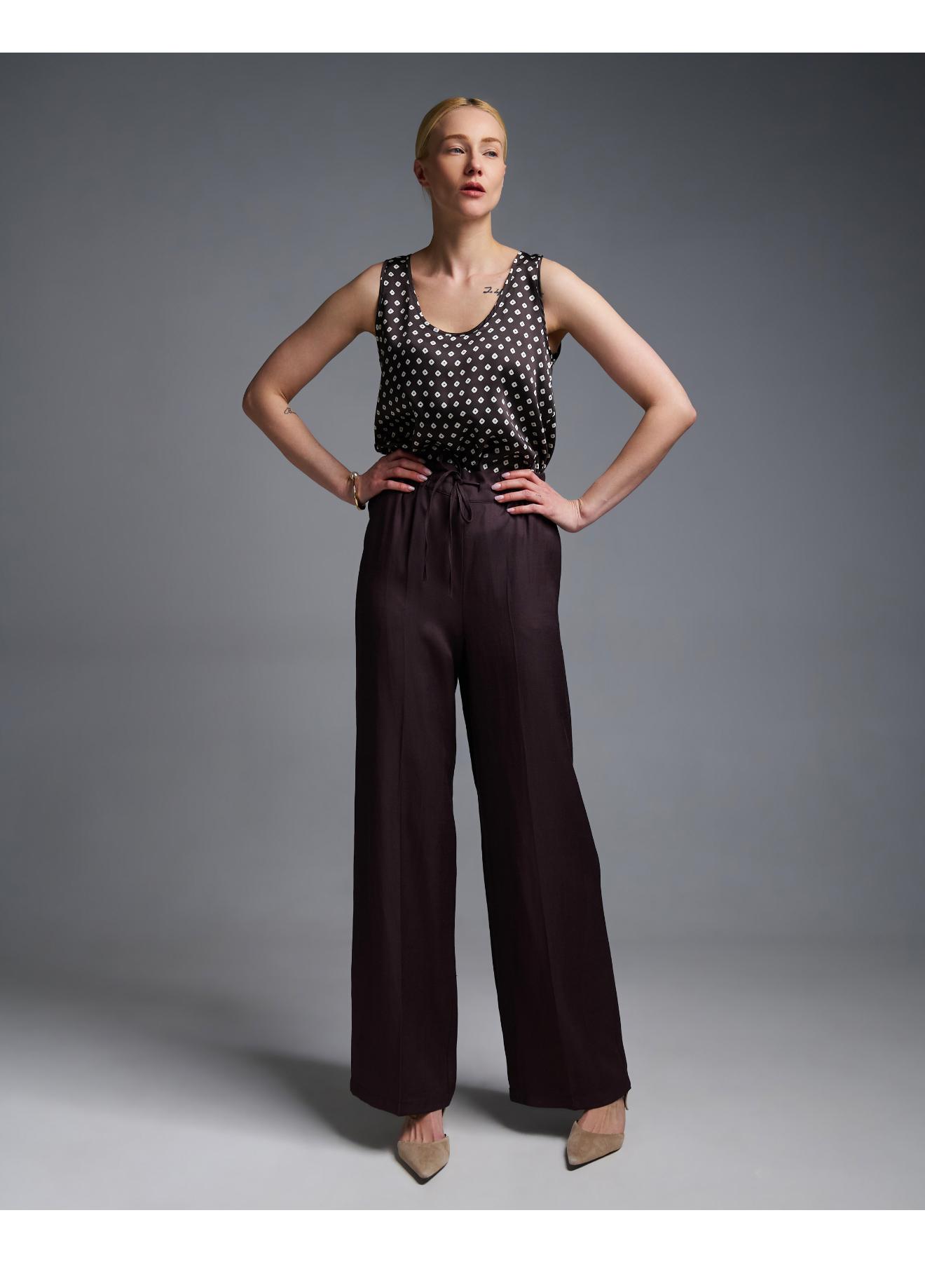 Σοκολά Παντελόνι σε ίσια γραμμή με λάστιχο και κορδόνι στη μέση Emme Marella - 1