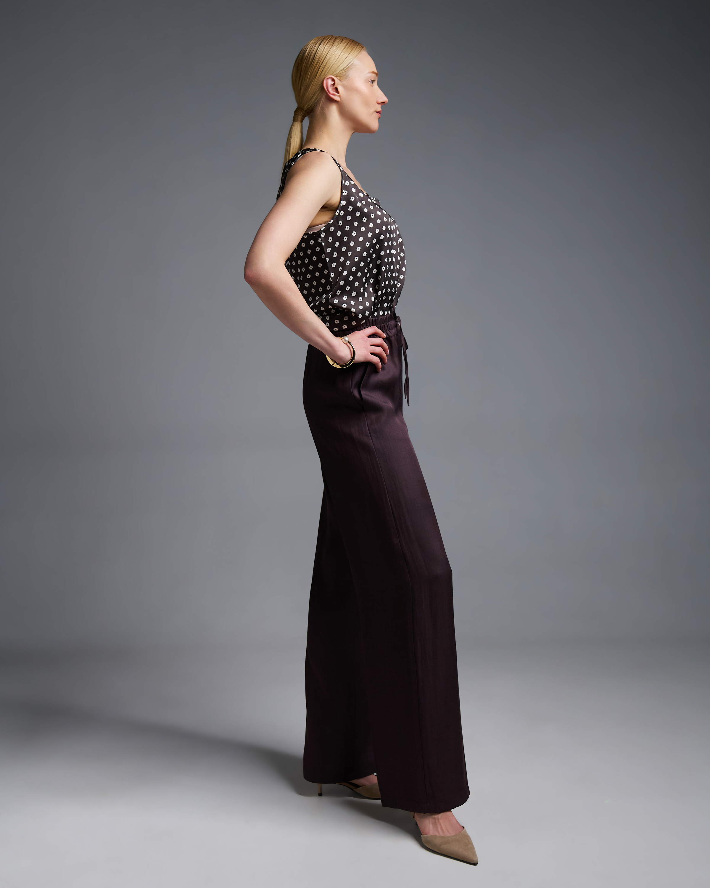 Σοκολά Παντελόνι σε ίσια γραμμή με λάστιχο και κορδόνι στη μέση Emme Marella - 2