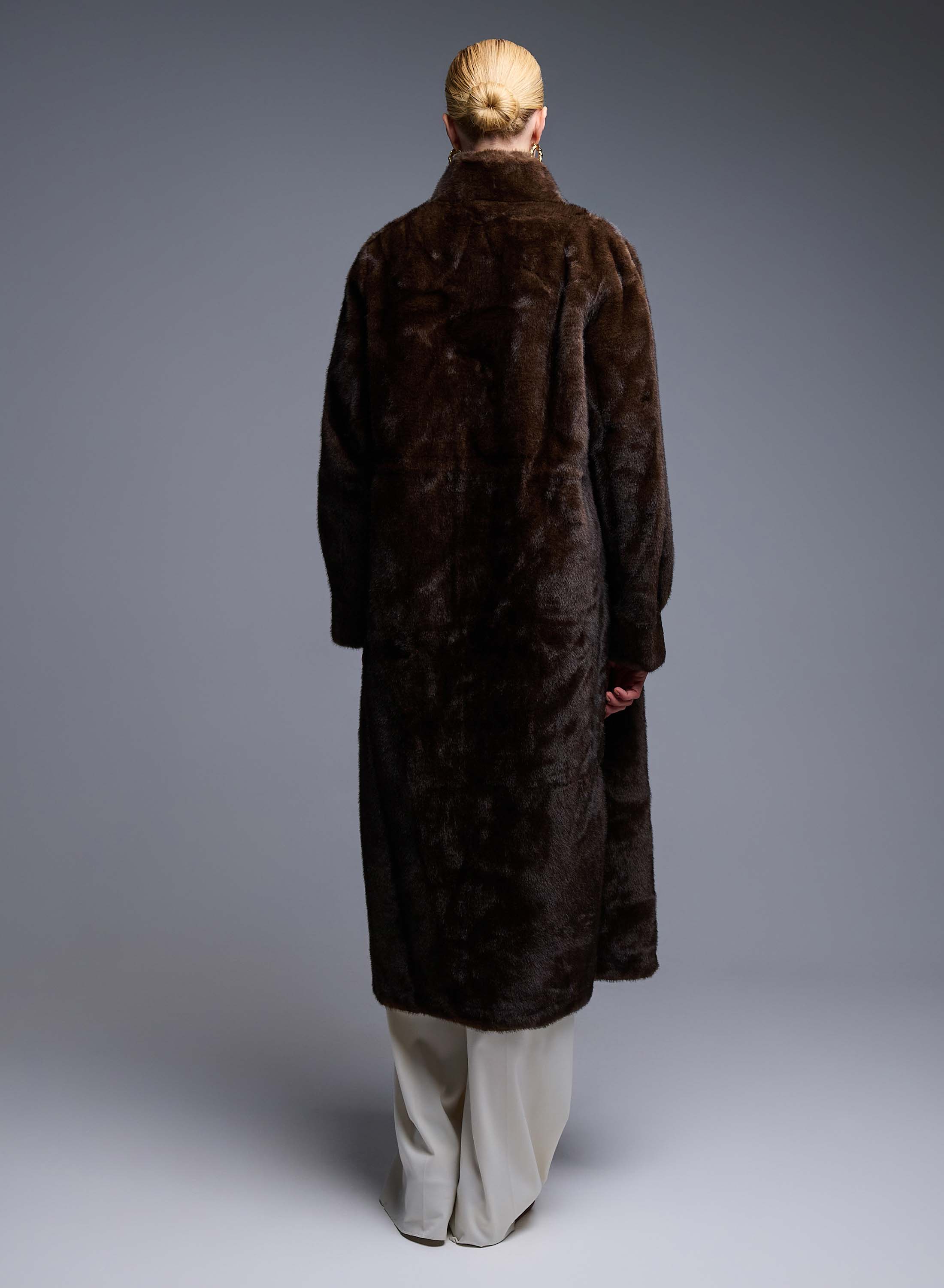 Brown eco fur long Coat Bright - 4