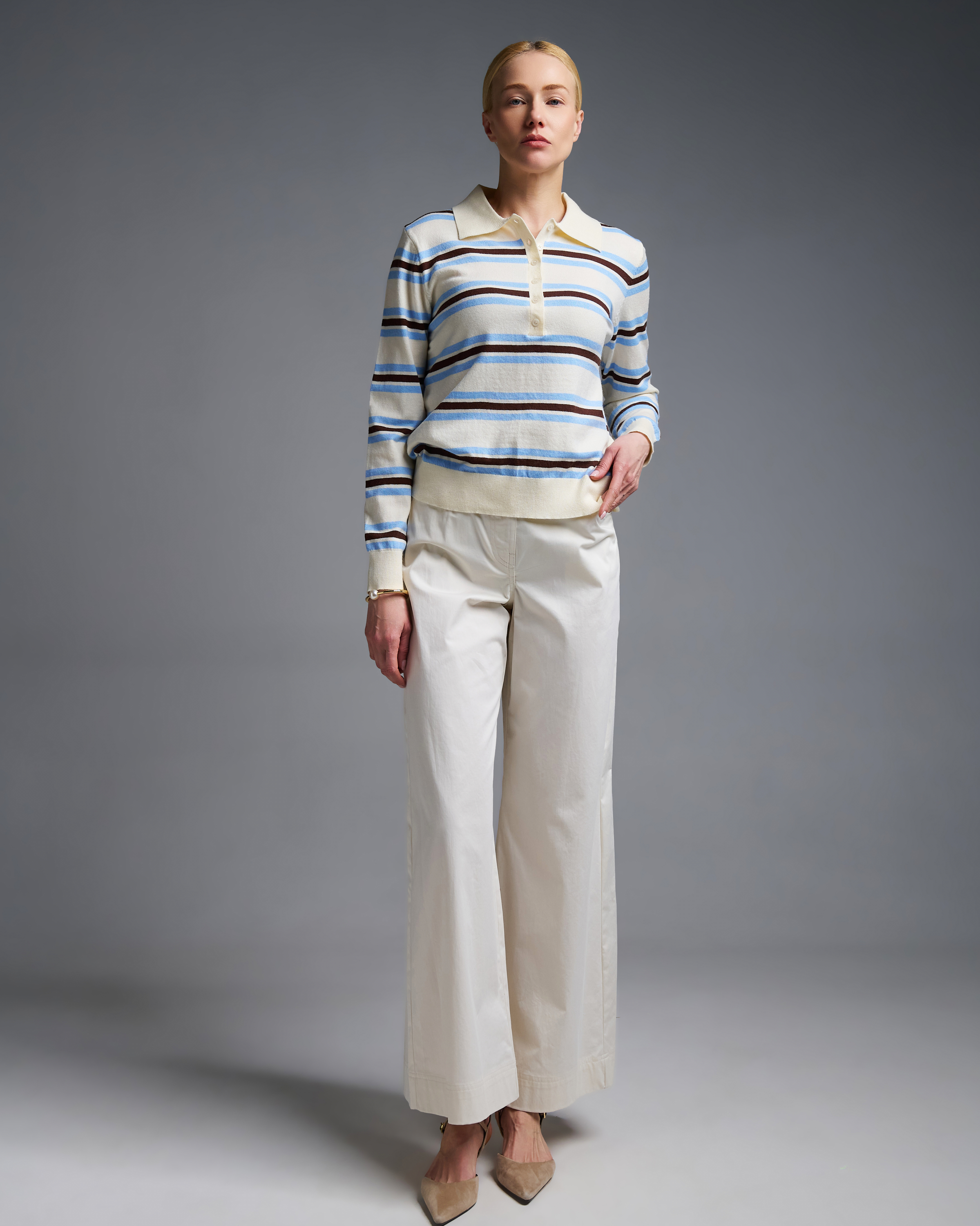 Εκρού wide leg βαμβακερό Παντελόνι Emme Marella - 4