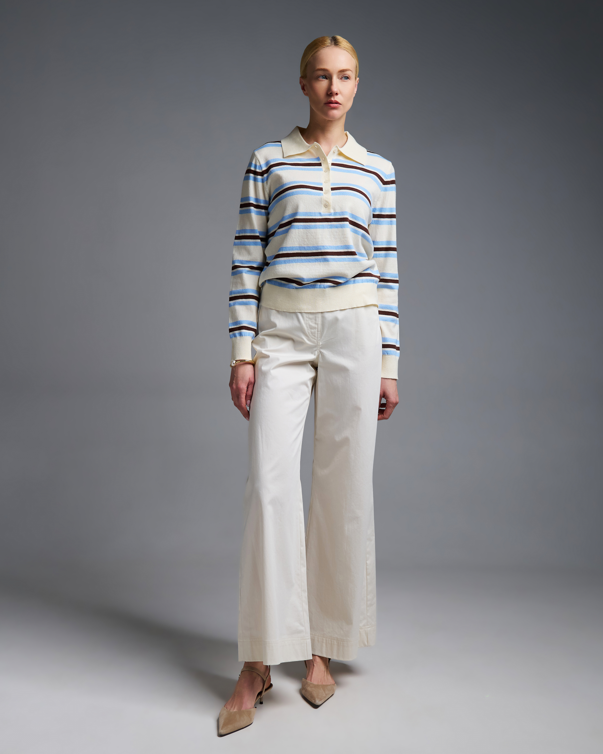 Εκρού wide leg βαμβακερό Παντελόνι Emme Marella - 0