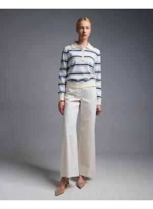 Εκρού wide leg βαμβακερό Παντελόνι Emme Marella - 56379