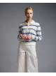 Ecru-Light Blue striped knitted polo Blouse Two - 0