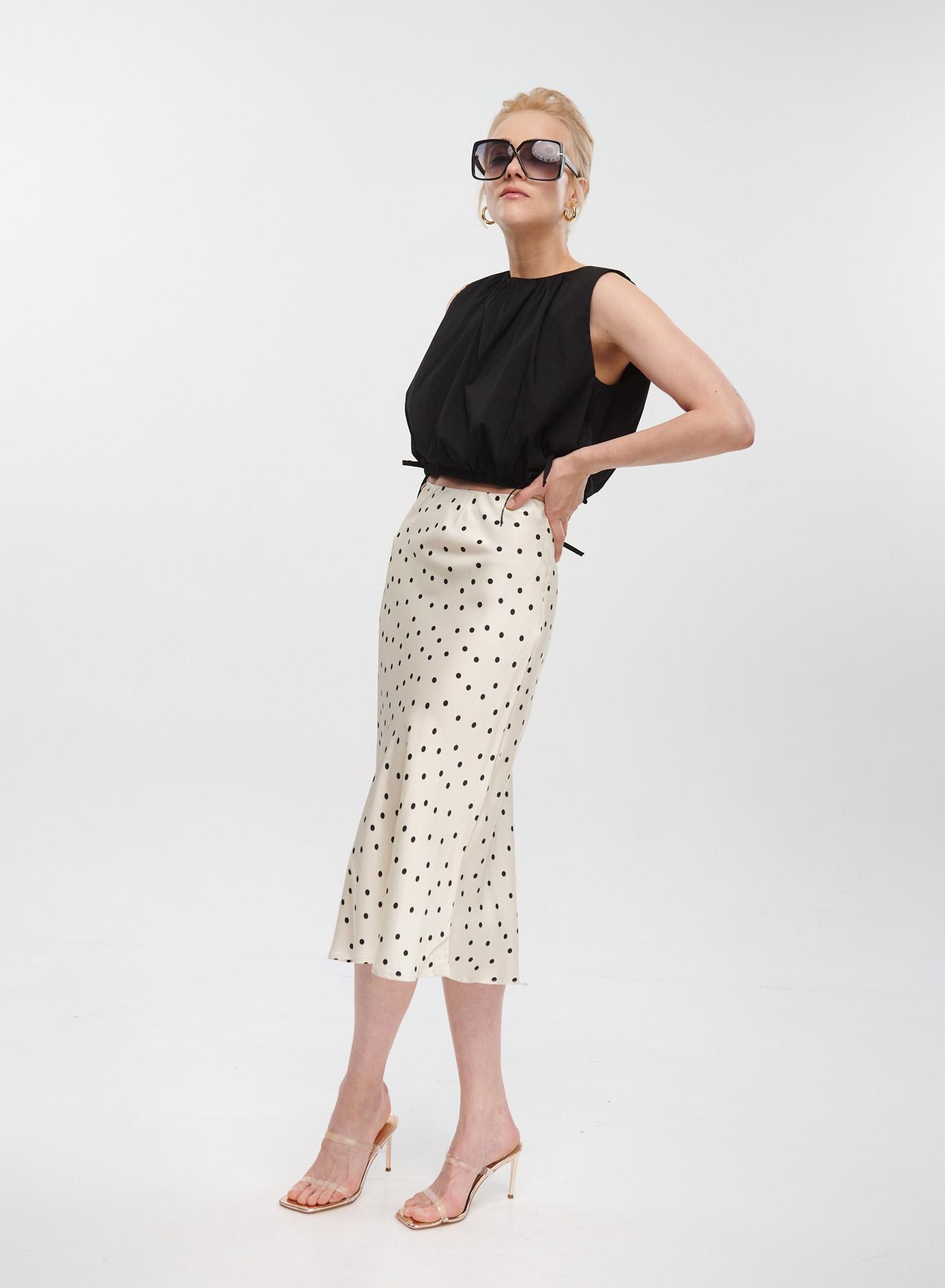 Ecru/Black silky touch polka dot Skirt Vicolo - 1