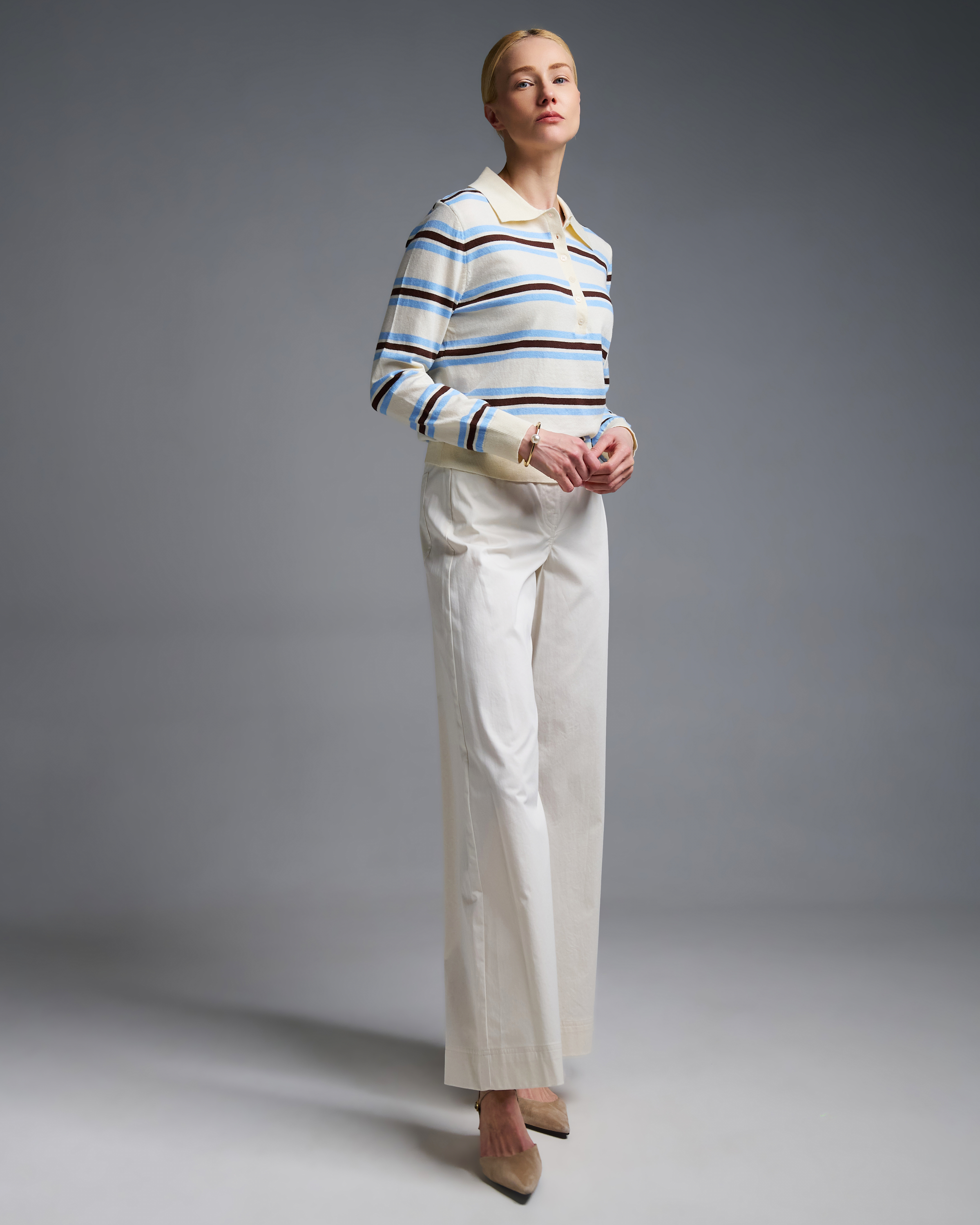 Εκρού wide leg βαμβακερό Παντελόνι Emme Marella - 2