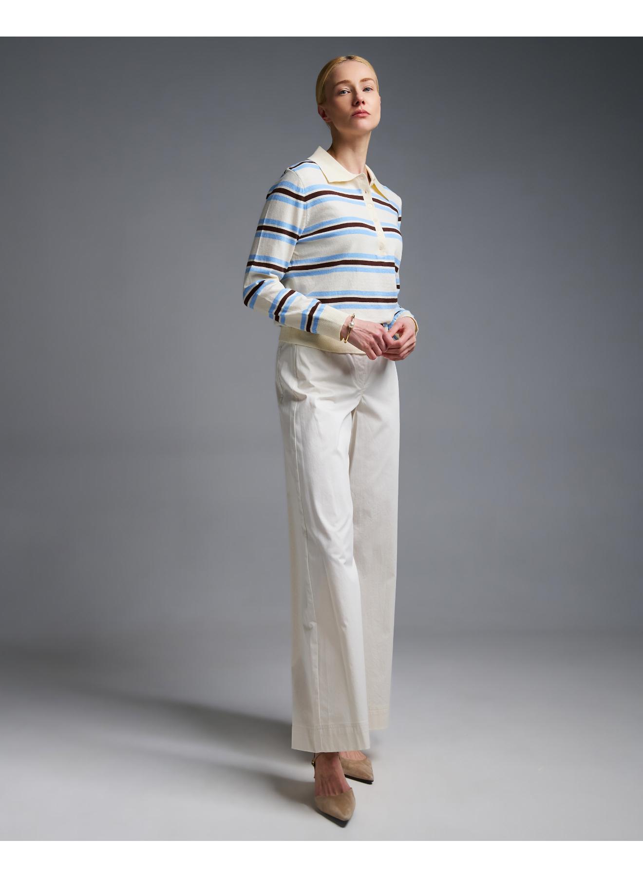 Εκρού wide leg βαμβακερό Παντελόνι Emme Marella - 3
