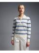 Ecru-Light Blue striped knitted polo Blouse Two - 3