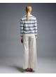 Ecru-Light Blue striped knitted polo Blouse Two - 4