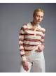 Ecru-Orange striped knitted polo Blouse Two - 1