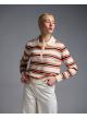Ecru-Orange striped knitted polo Blouse Two - 0