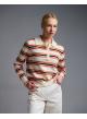 Ecru-Orange striped knitted polo Blouse Two - 3