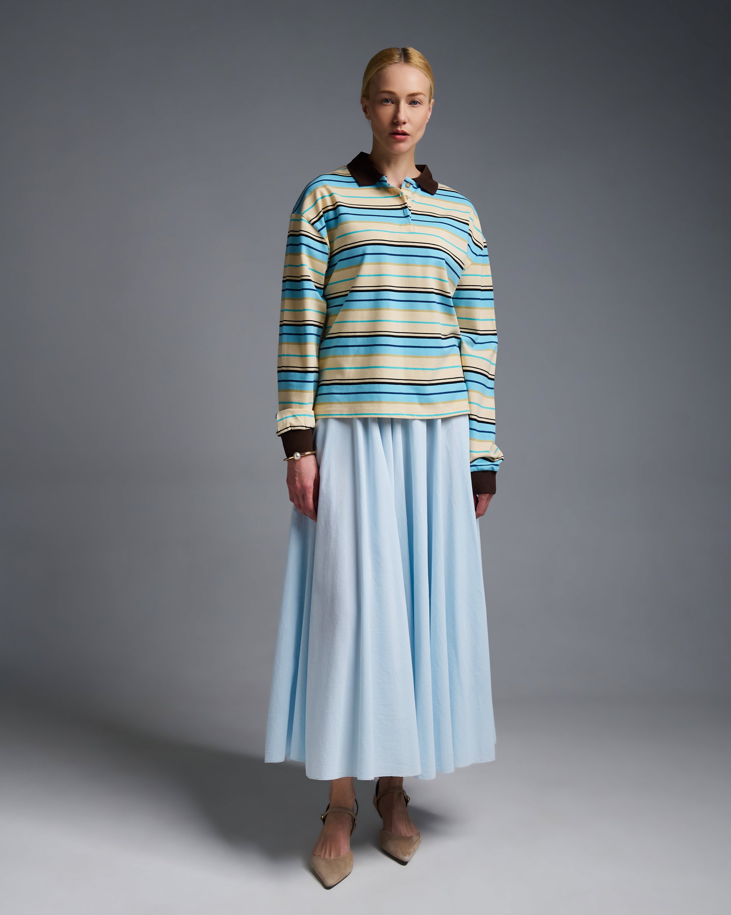 Light Blue cotton Skirt with pockets and with with elasticated waistband Valentina Milano - 1