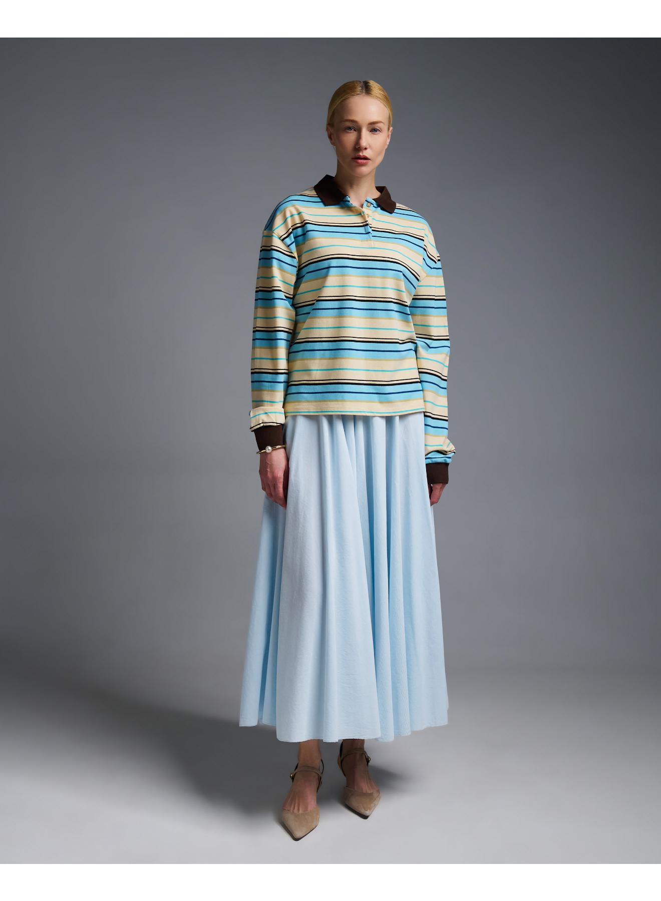 Light Blue cotton Skirt with pockets and with with elasticated waistband Valentina Milano - 2