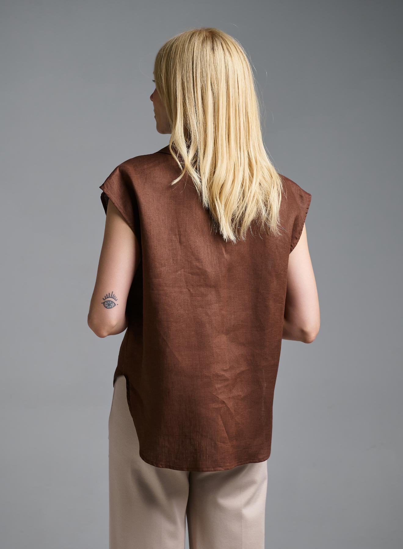 Chocolate sleeveless linen Shirt with sequins Tensione In - 5
