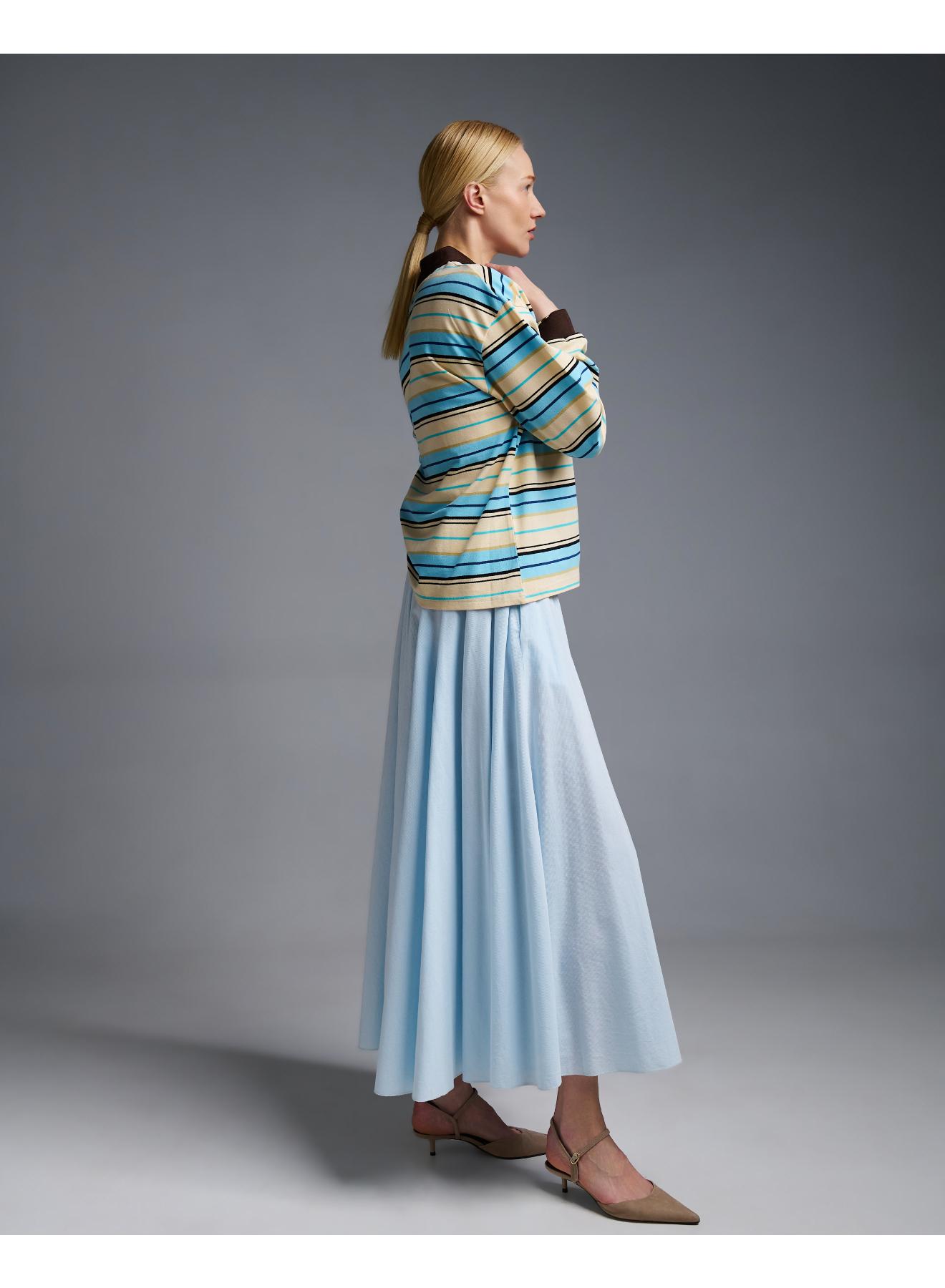 Ecru-Light Blue striped polo Blouse Two - 5