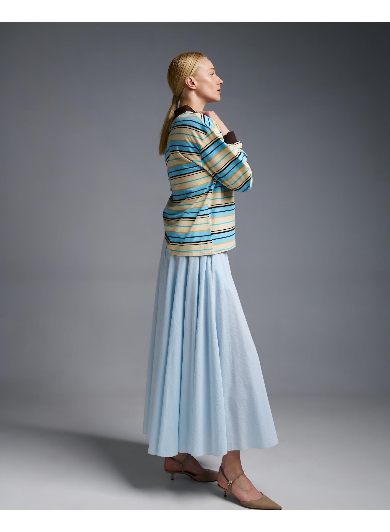 Light Blue cotton Skirt with pockets and with with elasticated waistband Valentina Milano - 4