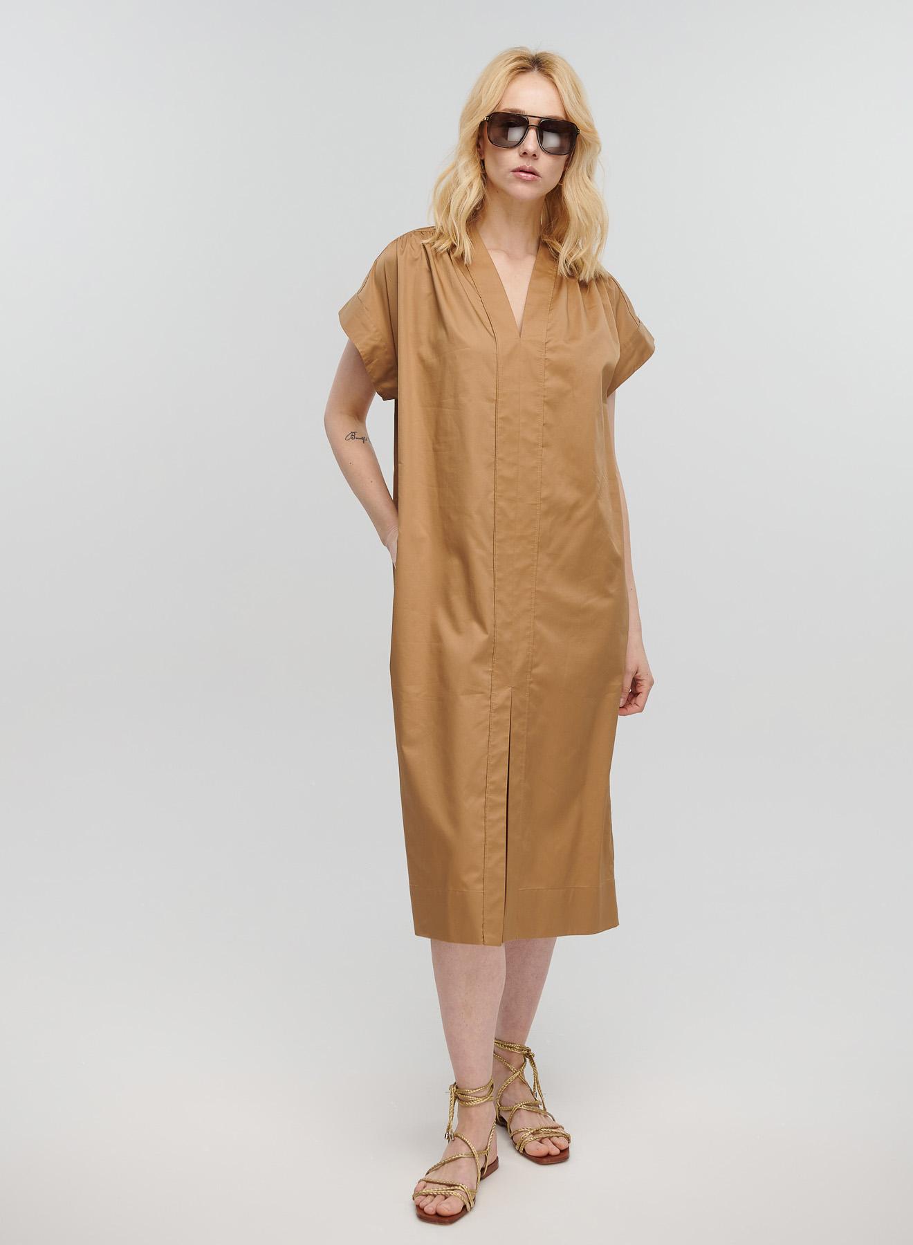 Ταμπά μακρύ Φόρεμα αμάνικο με V λαιμόκοψη, ζώνη και σχισμή μπροστά Milla - 2