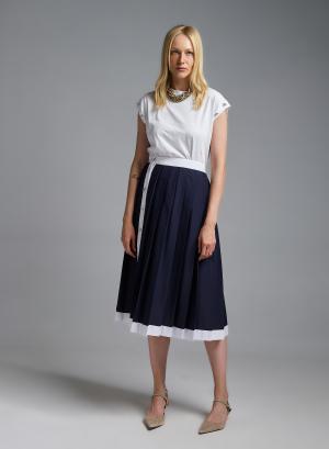 Navy Blue-White pleated Skirt with golden buttons Tensione In - 63141