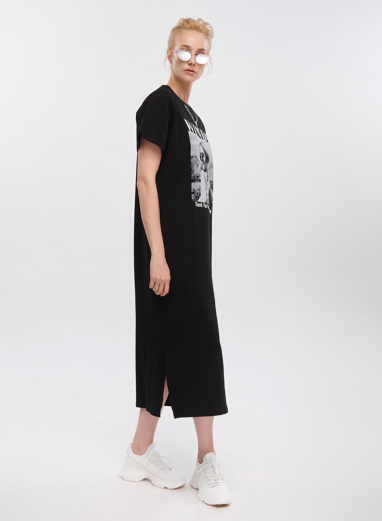 Black cotton printed Dress with sort sleeves Degrees - 5