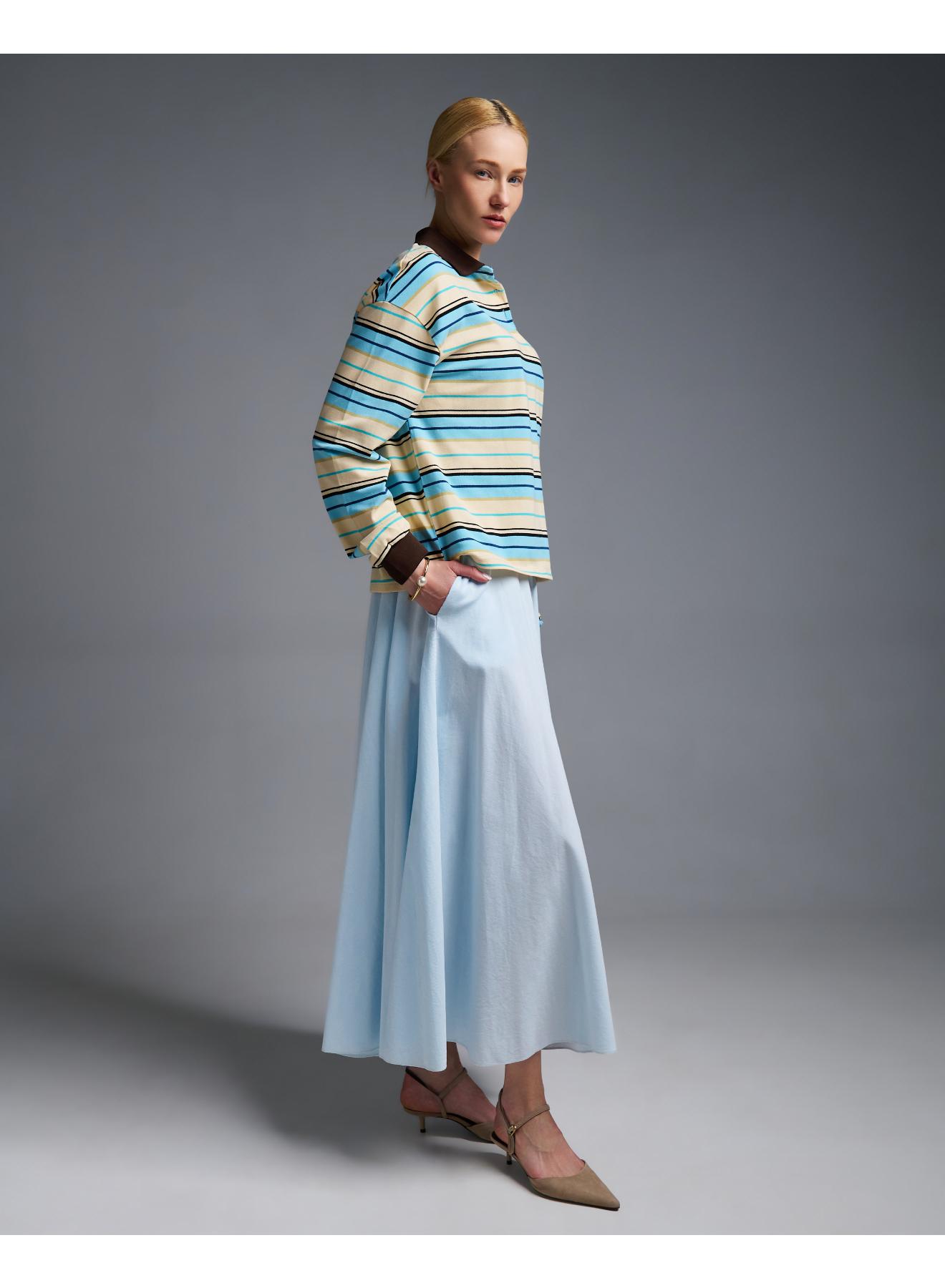 Light Blue cotton Skirt with pockets and with with elasticated waistband Valentina Milano - 5