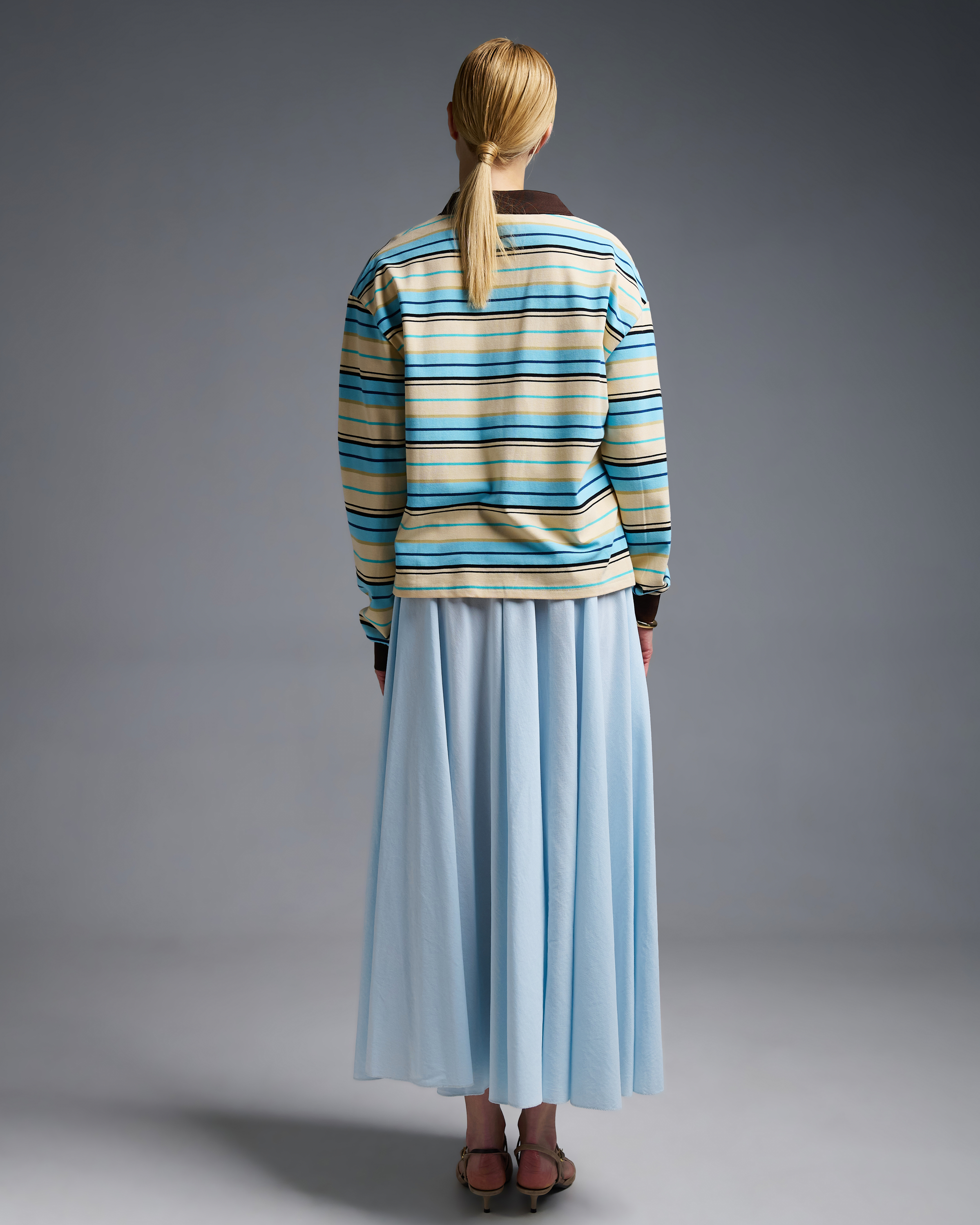 Light Blue cotton Skirt with pockets and with with elasticated waistband Valentina Milano - 5