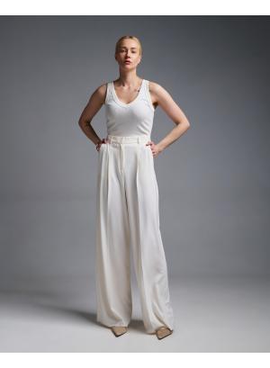 Εκρού wide legs Παντελόνι με πιέτες Emme Marella - 56449