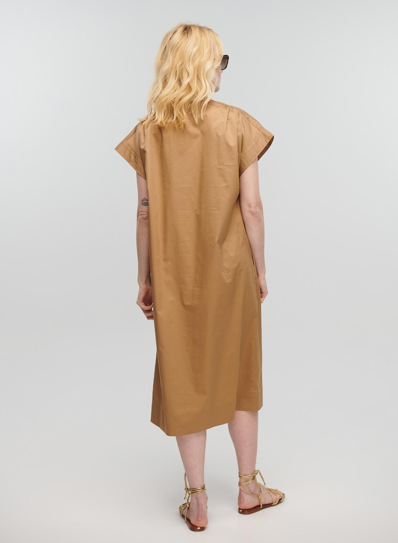 Ταμπά μακρύ Φόρεμα αμάνικο με V λαιμόκοψη, ζώνη και σχισμή μπροστά Milla - 4