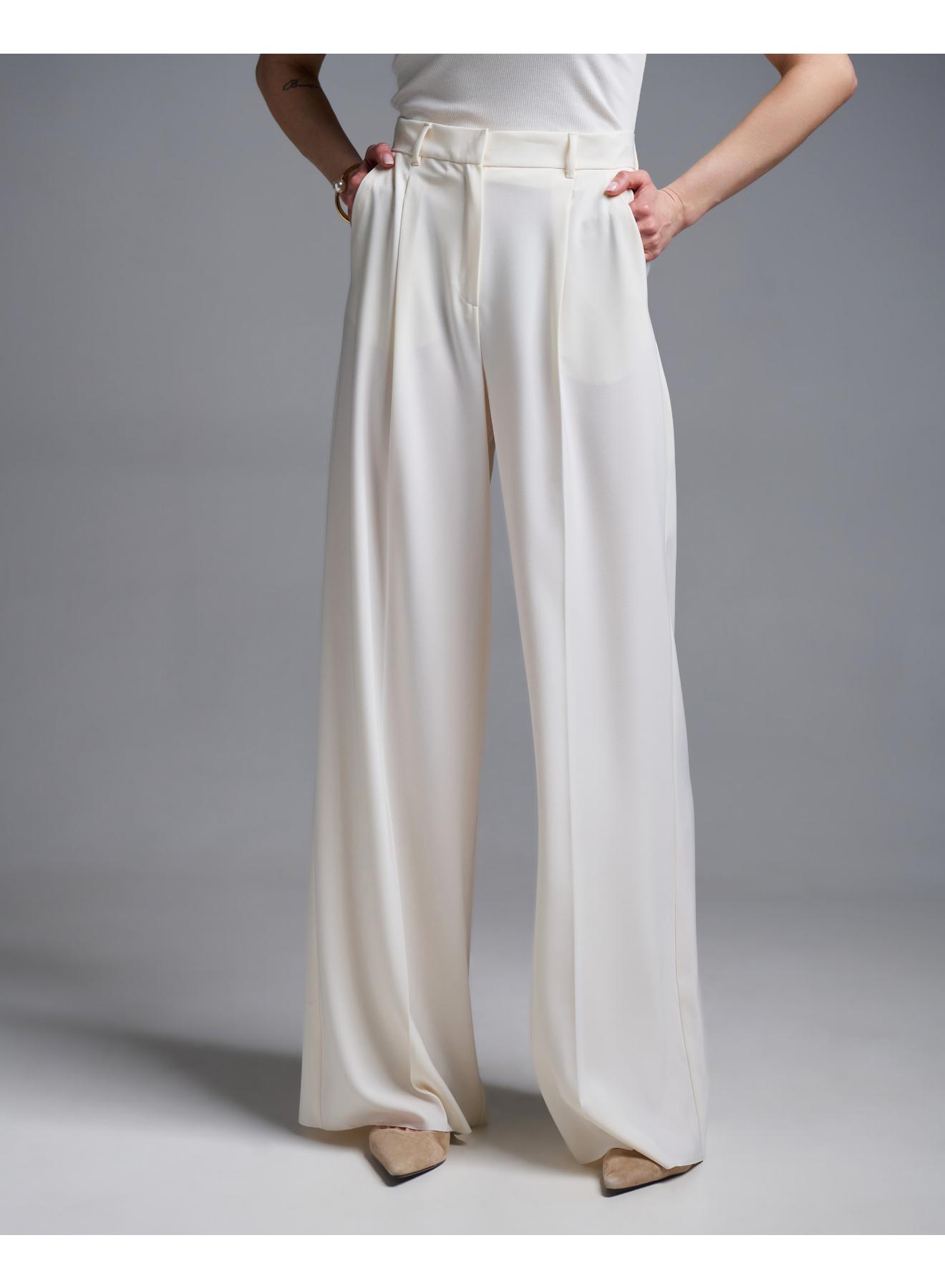 Εκρού wide legs Παντελόνι με πιέτες Emme Marella - 3