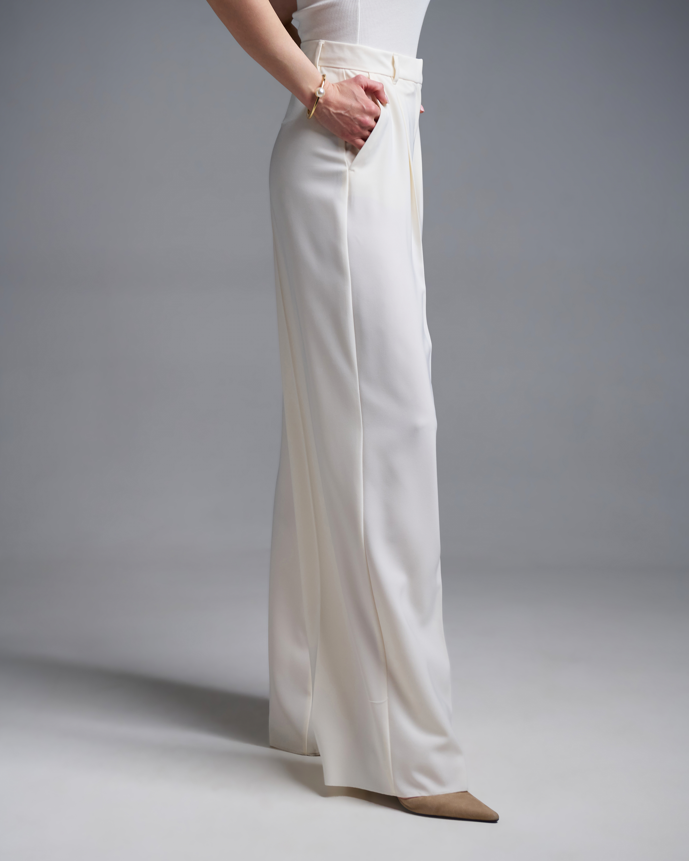 Εκρού wide legs Παντελόνι με πιέτες Emme Marella - 3