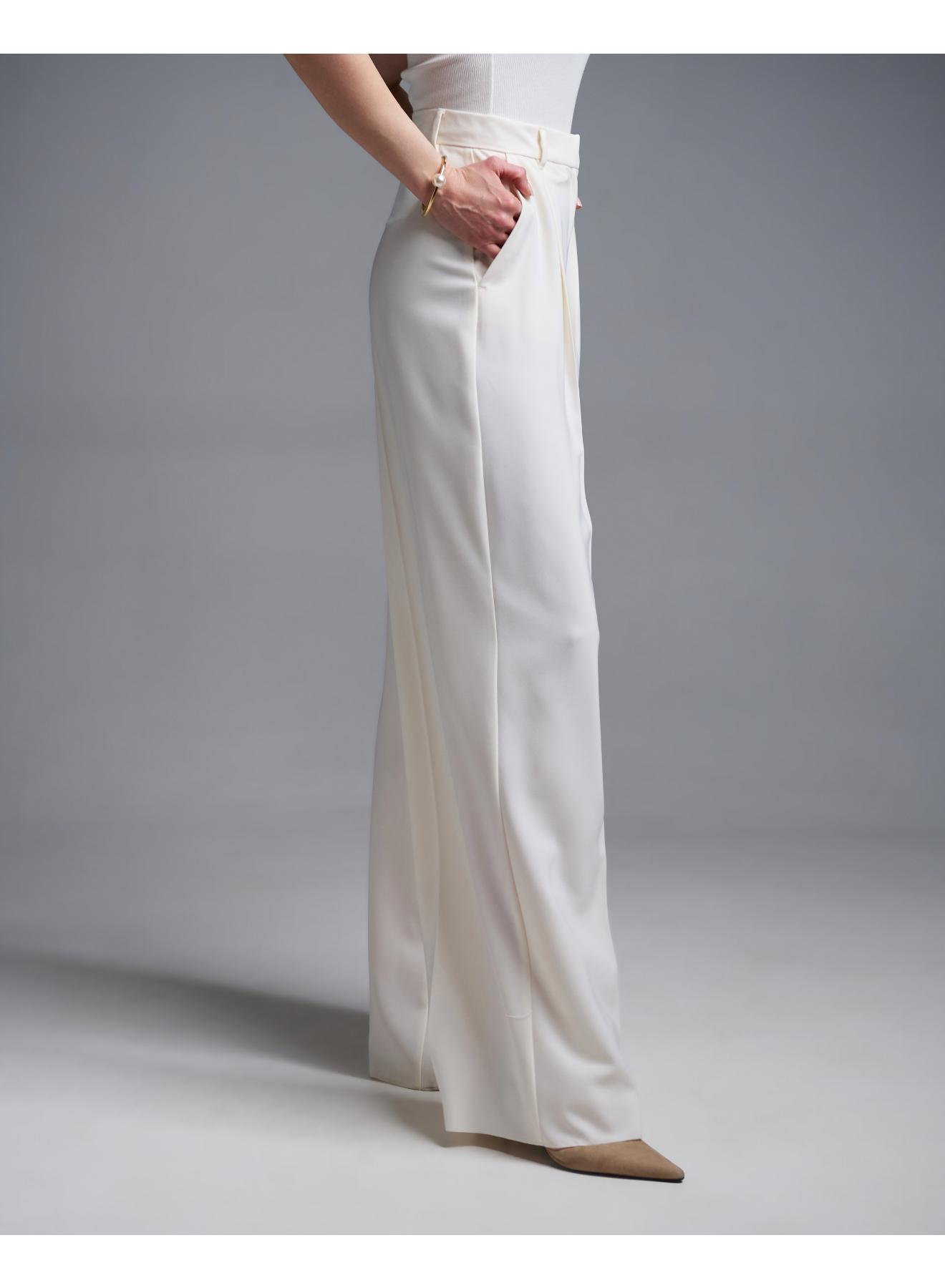 Εκρού wide legs Παντελόνι με πιέτες Emme Marella - 4