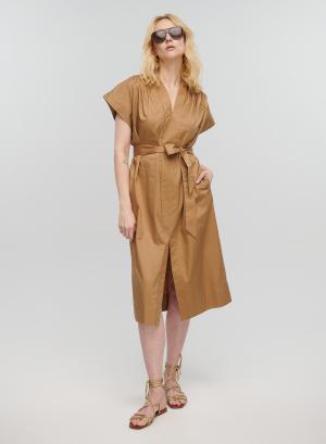 Ταμπά μακρύ Φόρεμα αμάνικο με V λαιμόκοψη, ζώνη και σχισμή μπροστά Milla - 31217