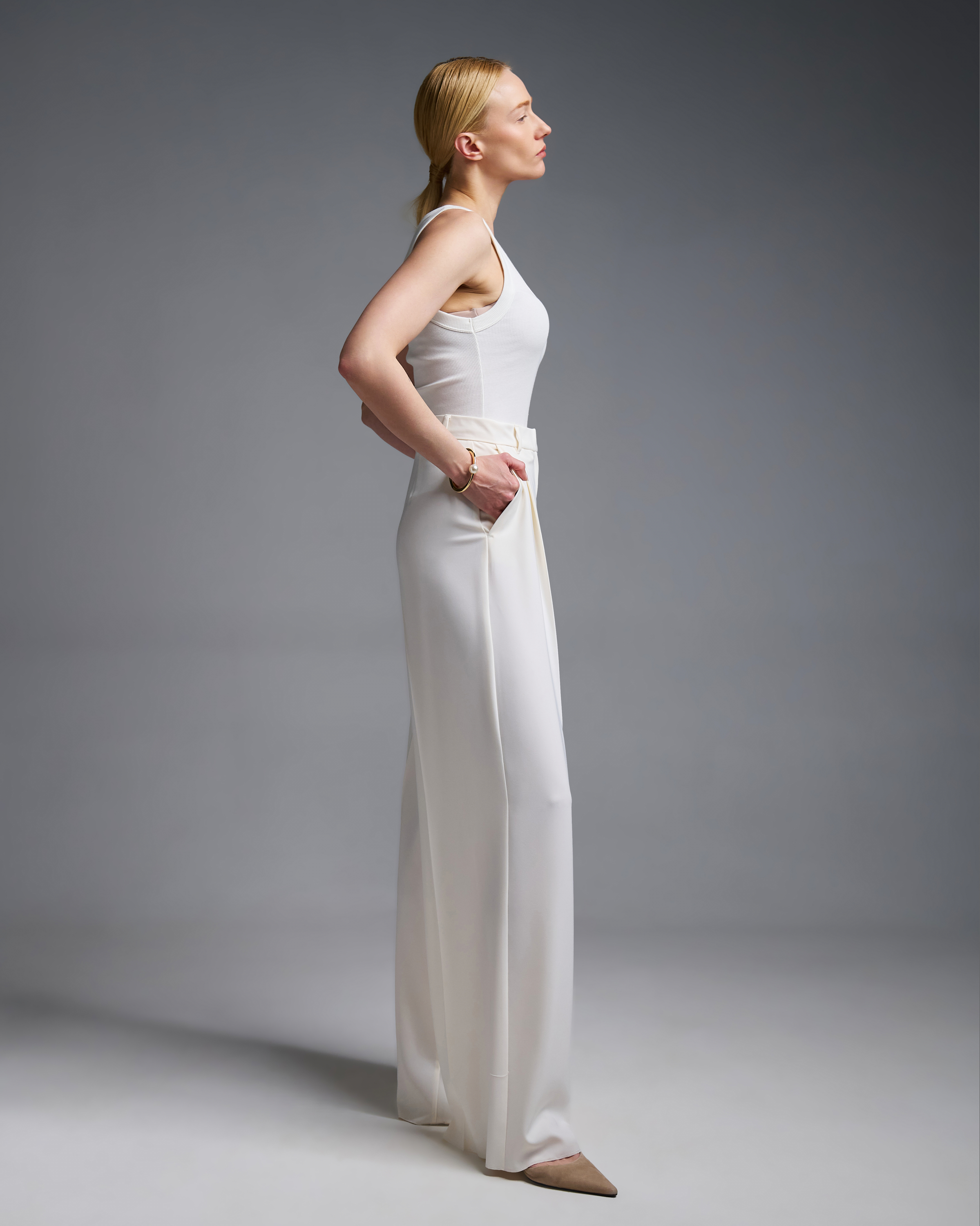 Εκρού wide legs Παντελόνι με πιέτες Emme Marella - 4