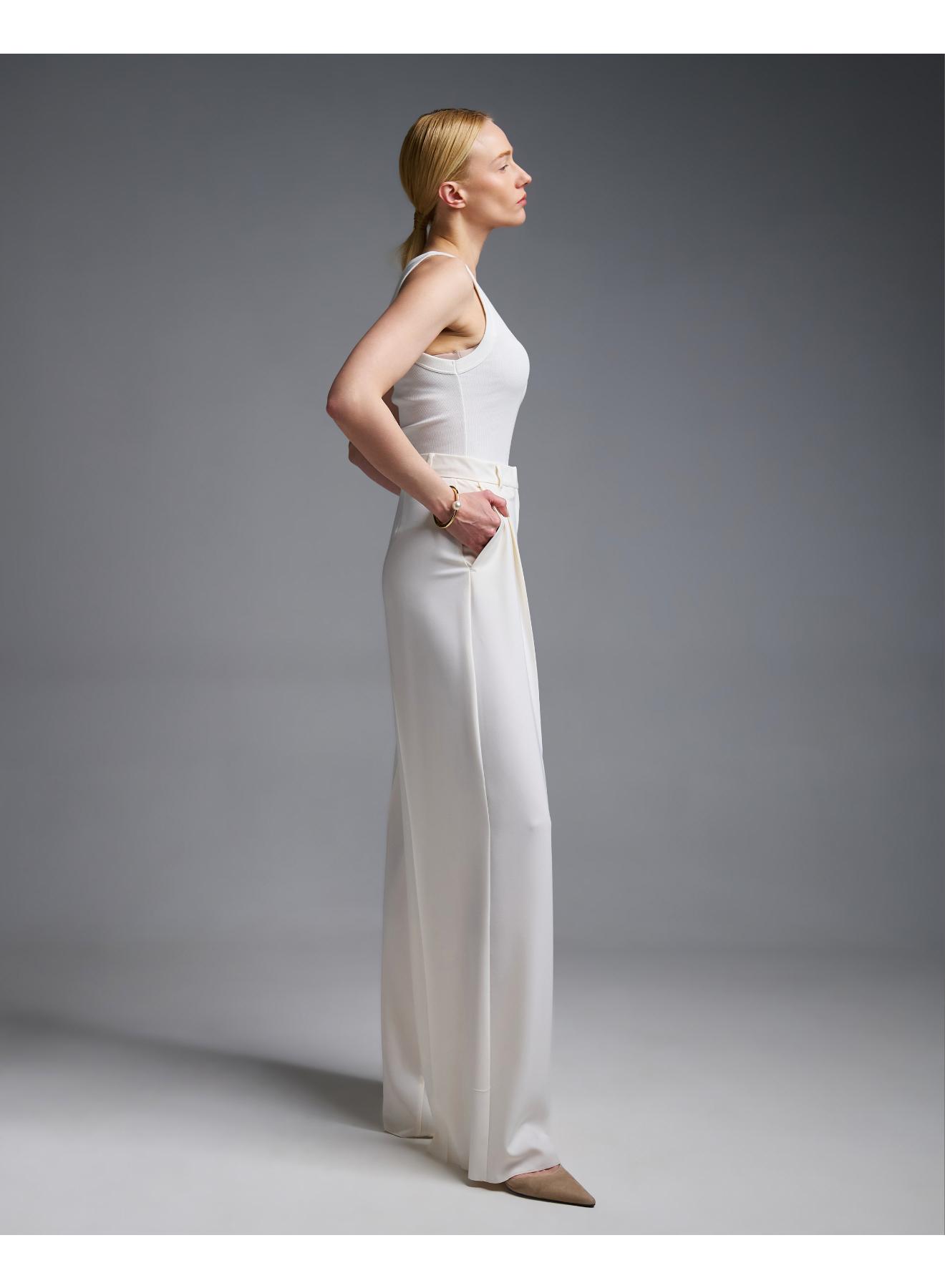 Εκρού wide legs Παντελόνι με πιέτες Emme Marella - 5