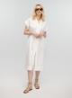 White long sleeveless Dress with V neckline, belt and front slit Milla - 0