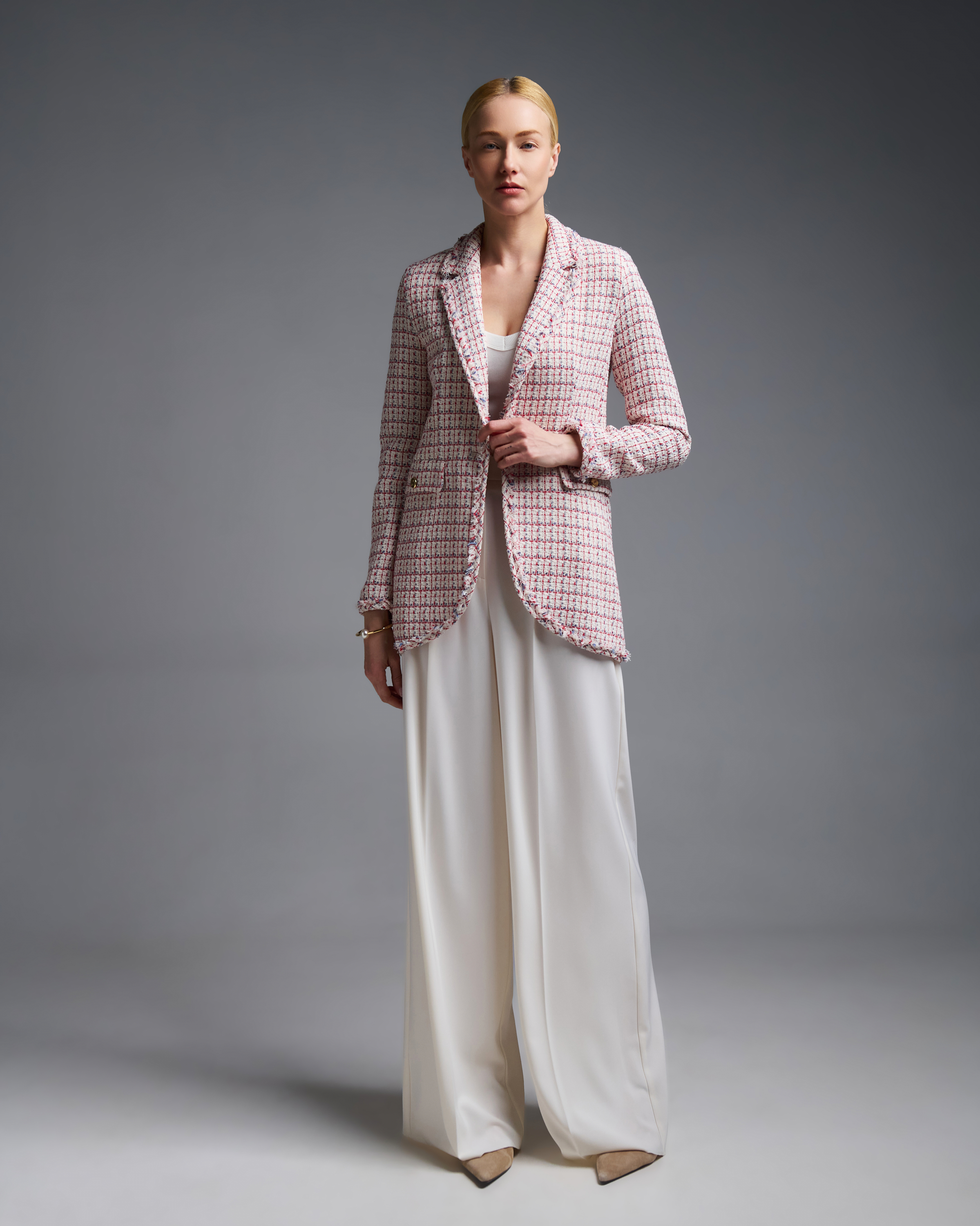 Ecru-Red plaid tweed single buttoned Jacket Emme Marella - 2