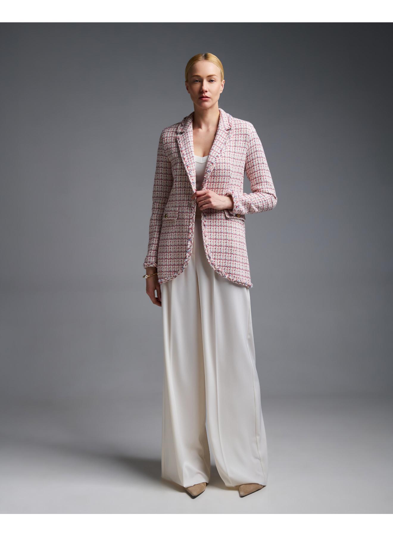 Ecru-Red plaid tweed single buttoned Jacket Emme Marella - 3