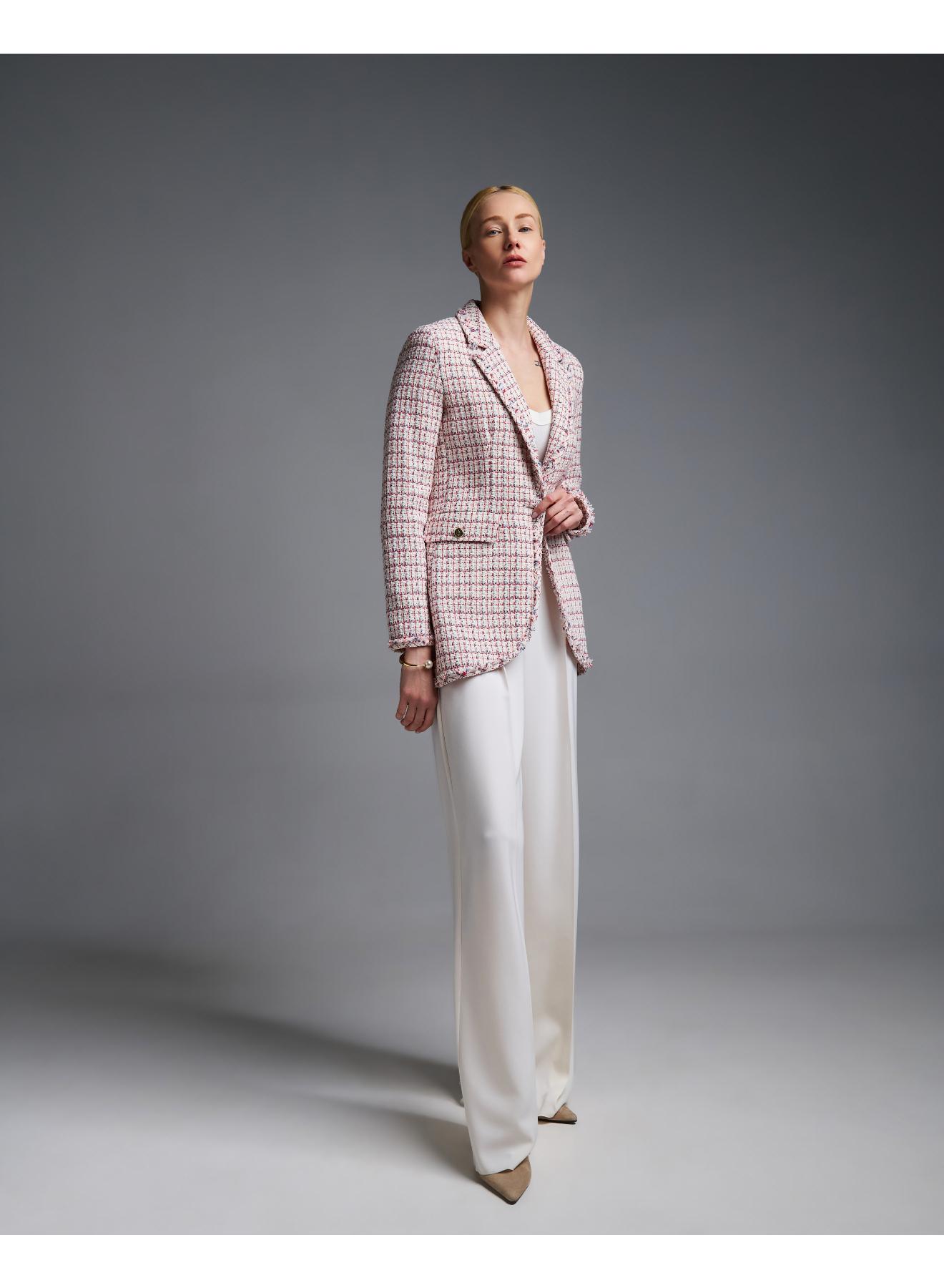 Ecru-Red plaid tweed single buttoned Jacket Emme Marella - 4