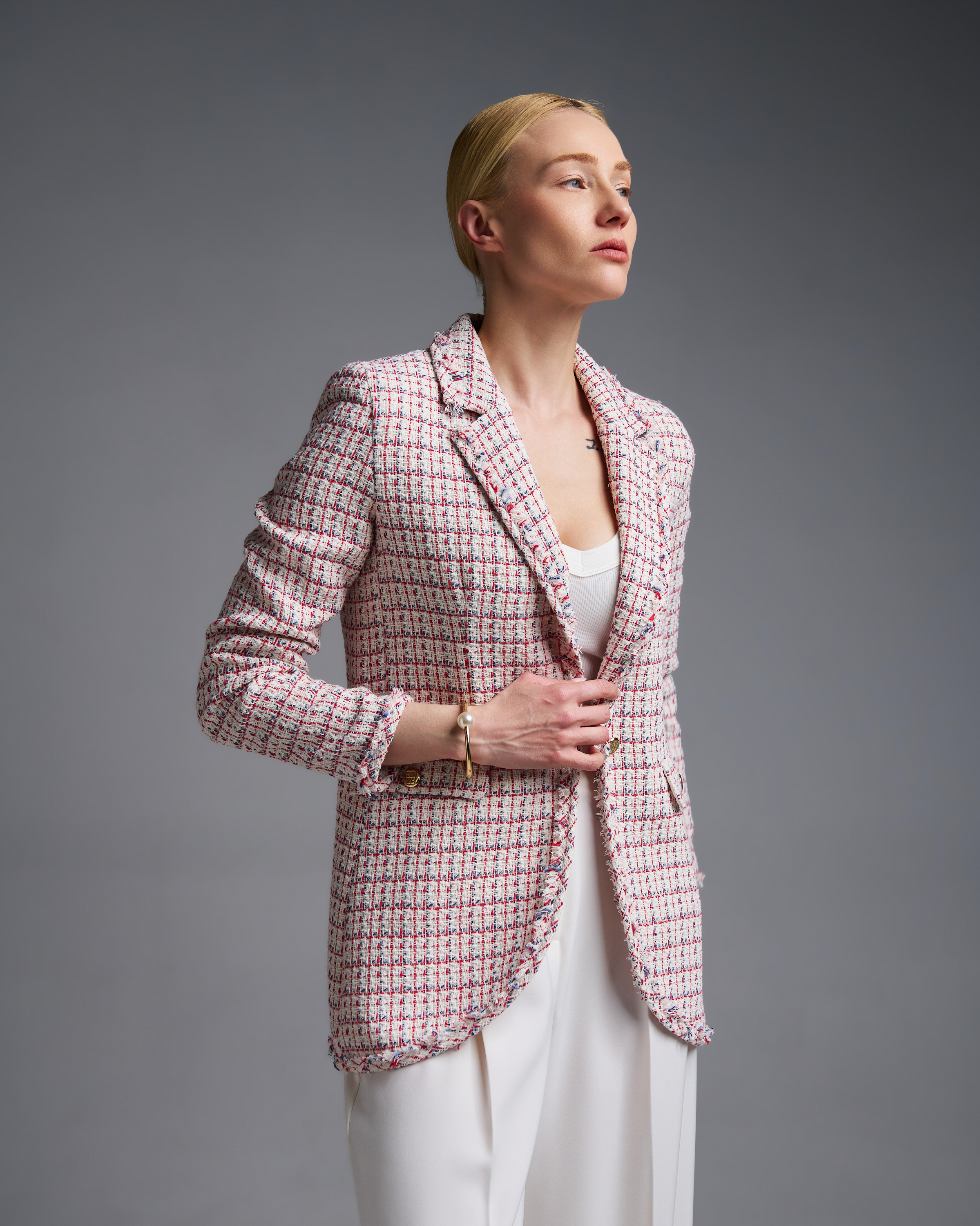 Ecru-Red plaid tweed single buttoned Jacket Emme Marella - 0