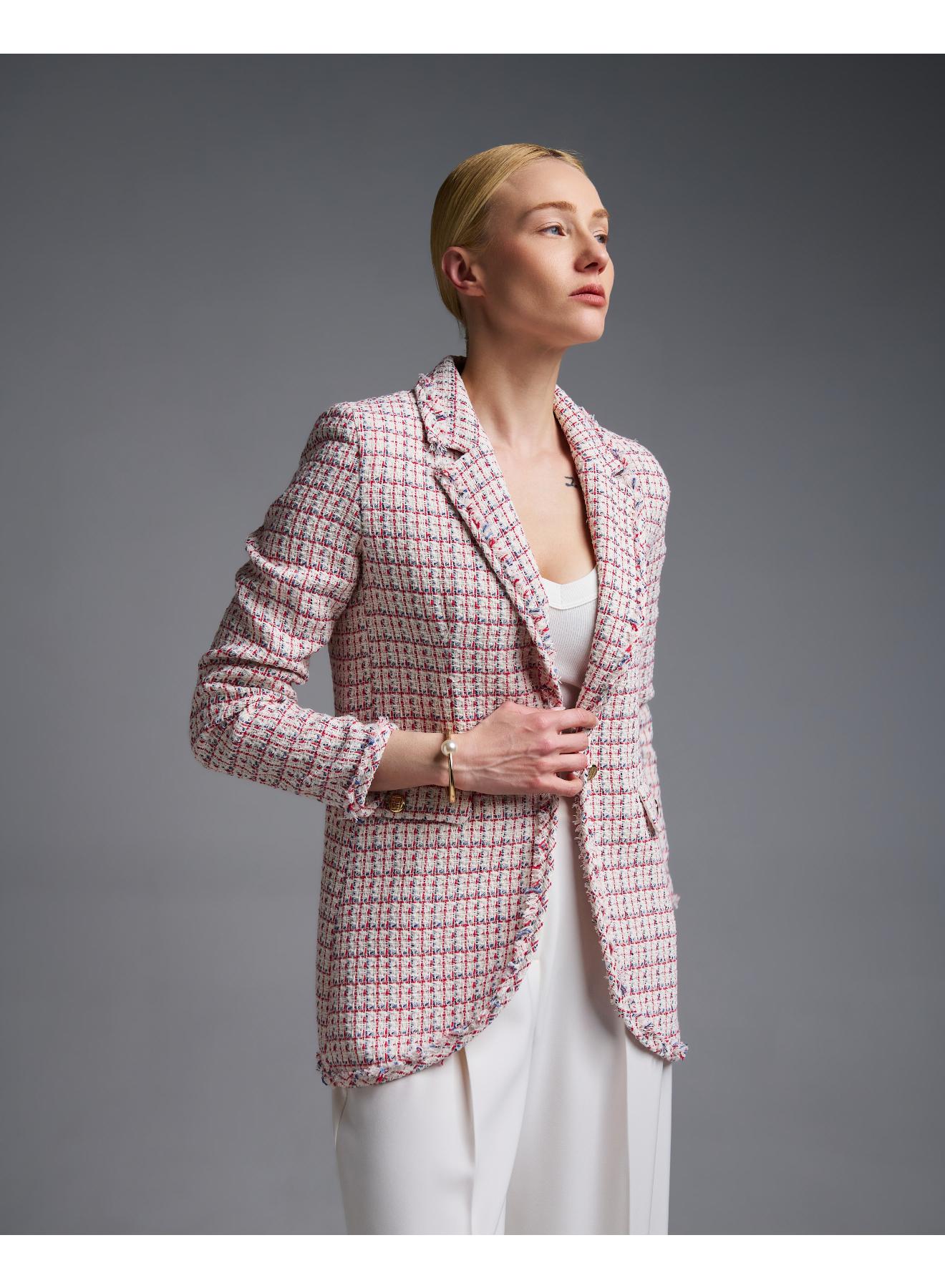 Ecru-Red plaid tweed single buttoned Jacket Emme Marella - 1