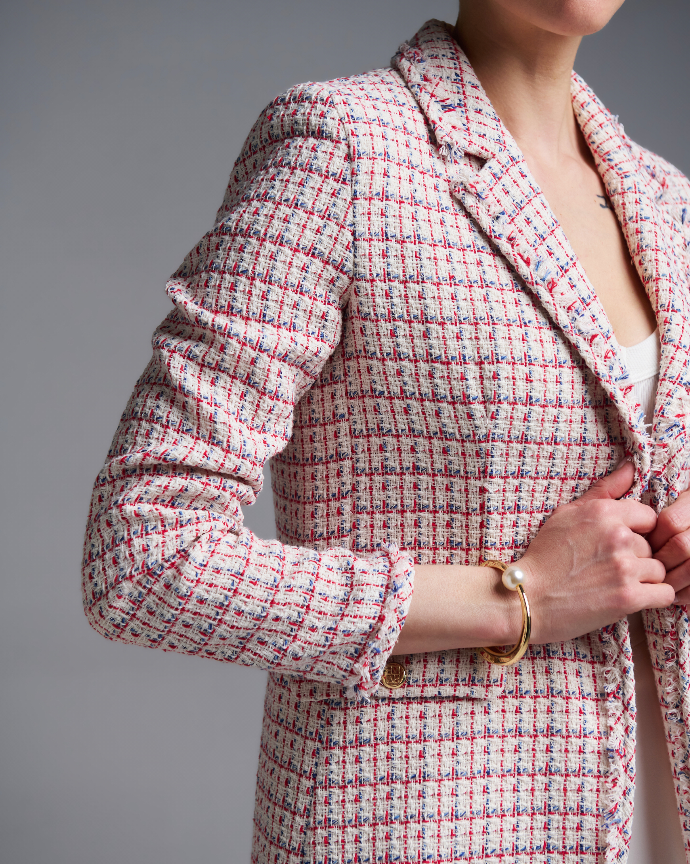 Ecru-Red plaid tweed single buttoned Jacket Emme Marella - 4