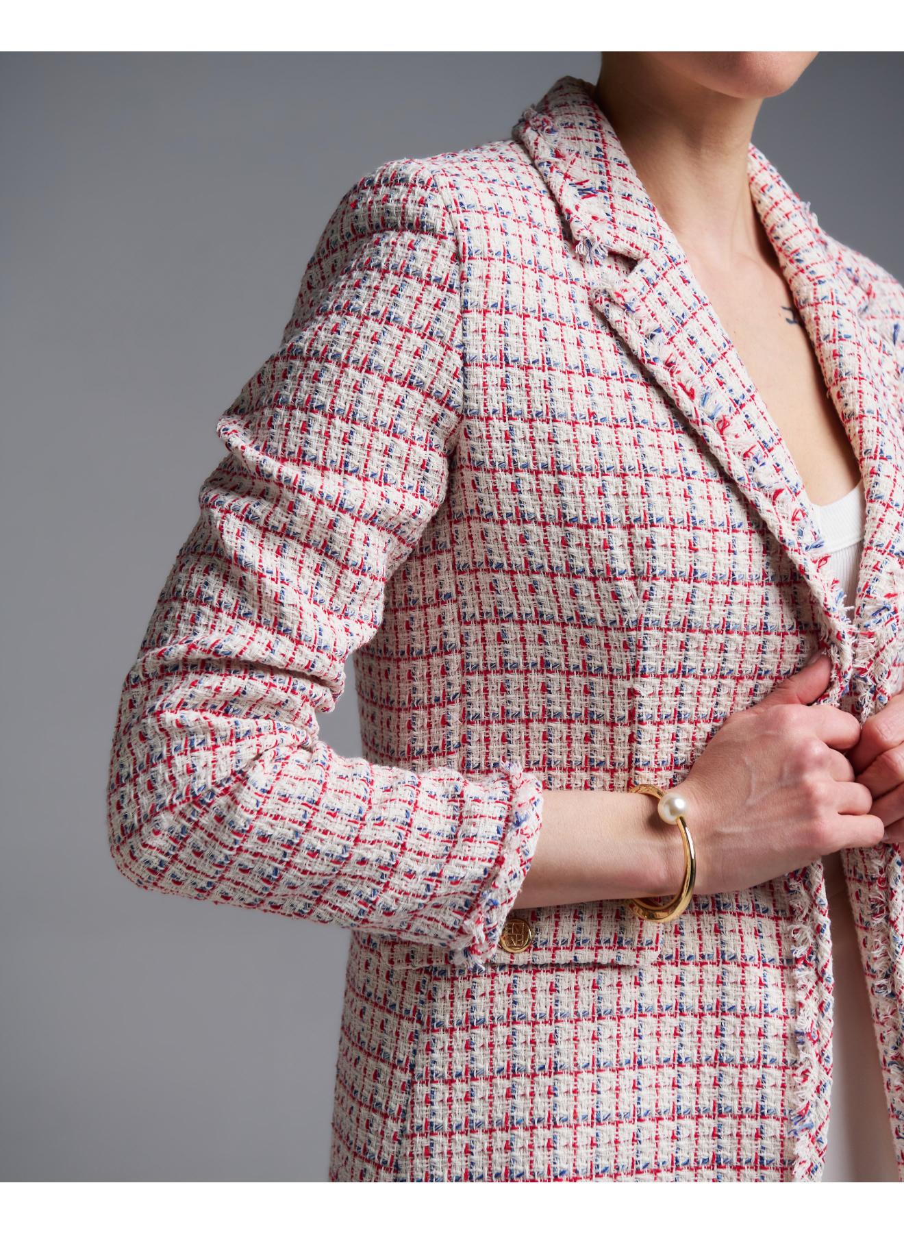 Ecru-Red plaid tweed single buttoned Jacket Emme Marella - 5