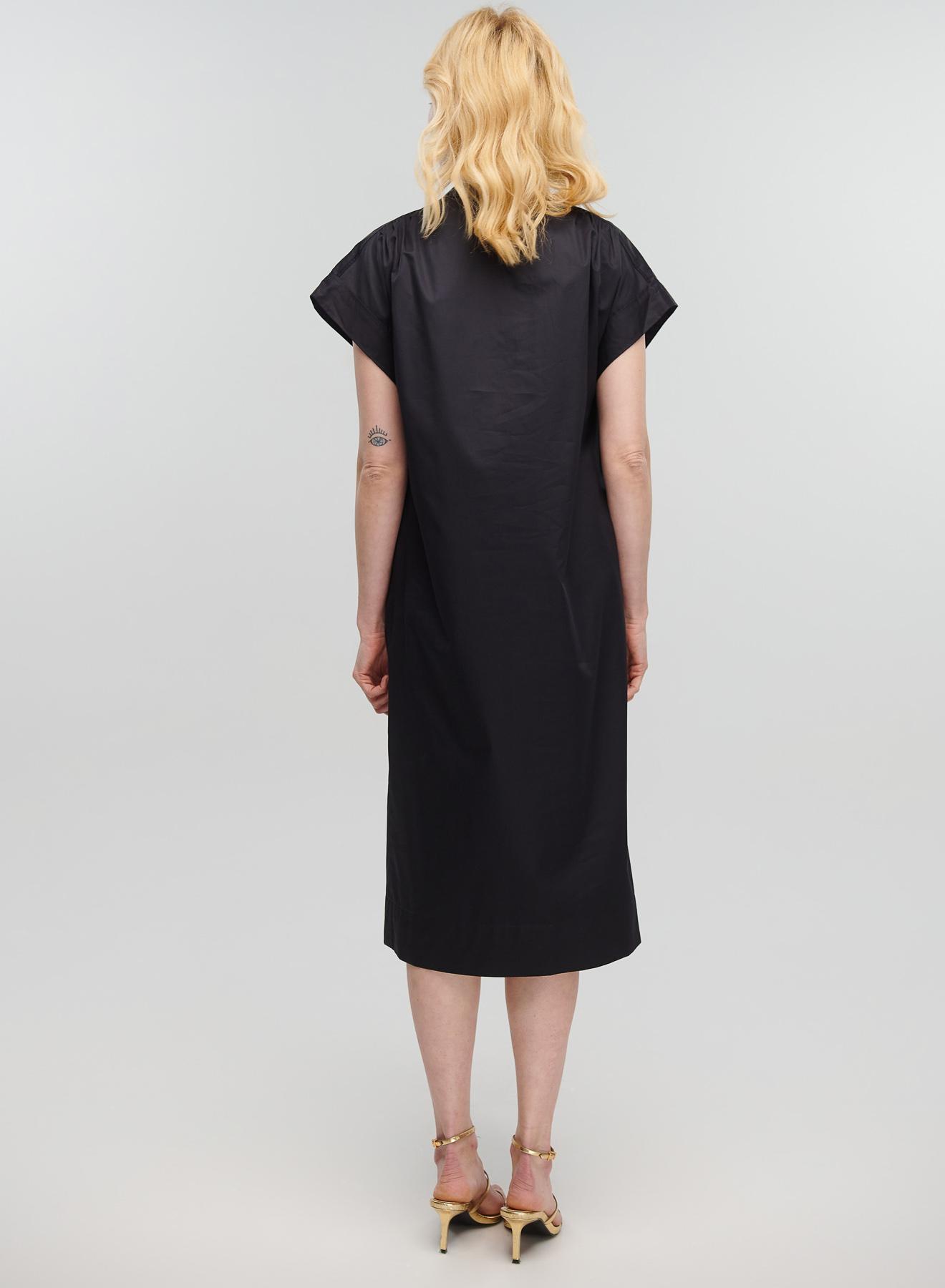 Μαύρο μακρύ Φόρεμα αμάνικο με V λαιμόκοψη, ζώνη και σχισμή μπροστά Milla - 5