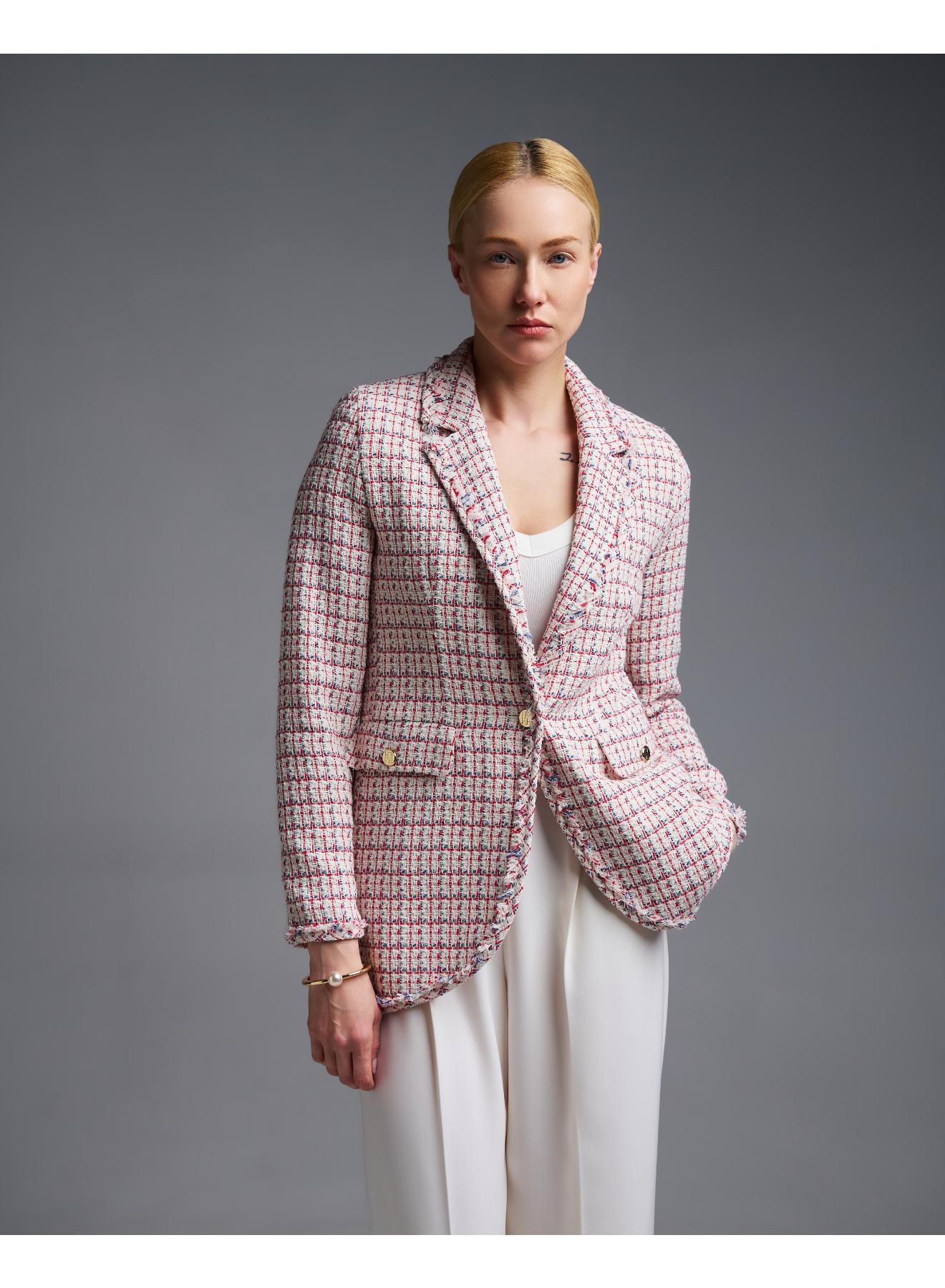 Ecru-Red plaid tweed single buttoned Jacket Emme Marella - 2