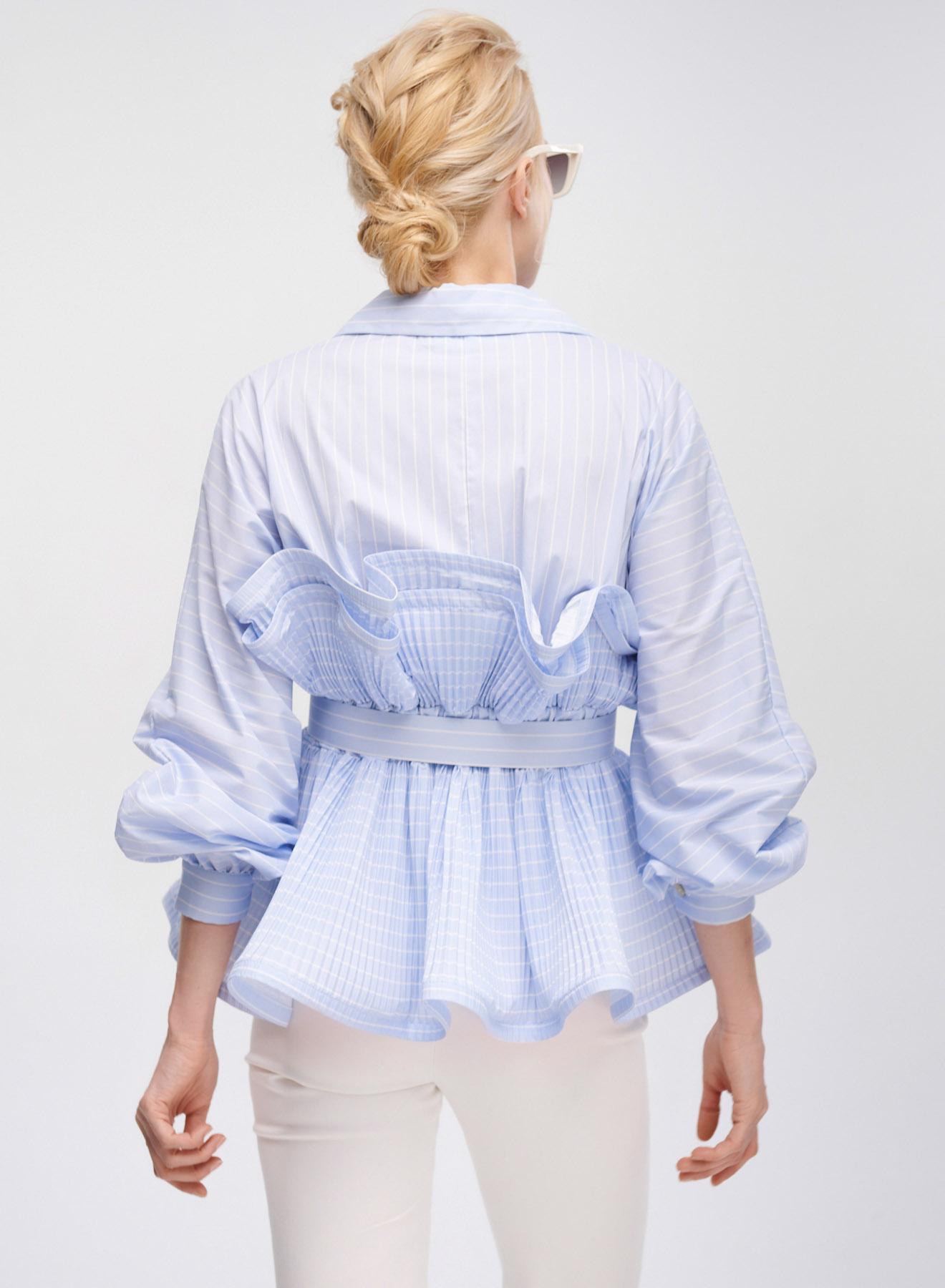 Light Blue-White striped Shirt with belt and frill at the waist Vicolo - 3