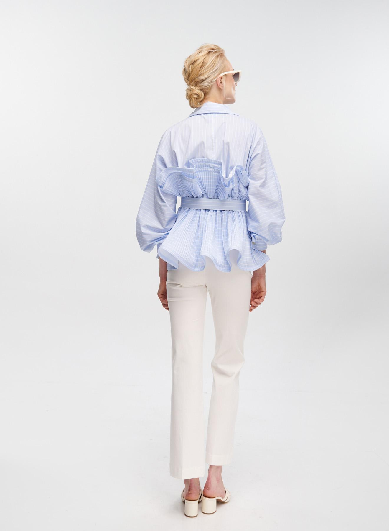 Light Blue-White striped Shirt with belt and frill at the waist Vicolo - 4