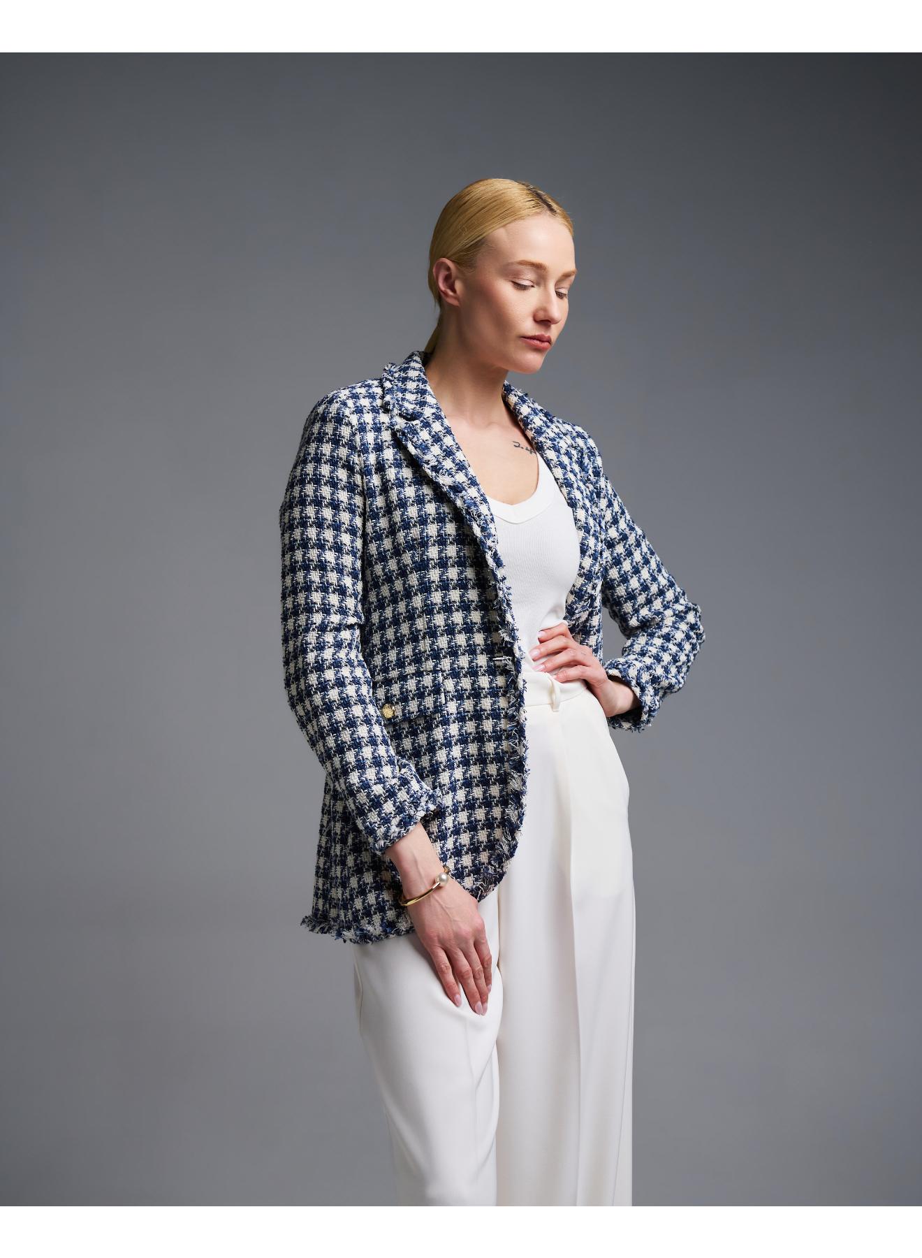 Ecru-Blue plaid tweed single buttoned Jacket Emme Marella - 2