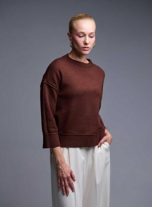 Brown Sweater with round neckline and with three quarters sleeves Valentina Milano - 50062