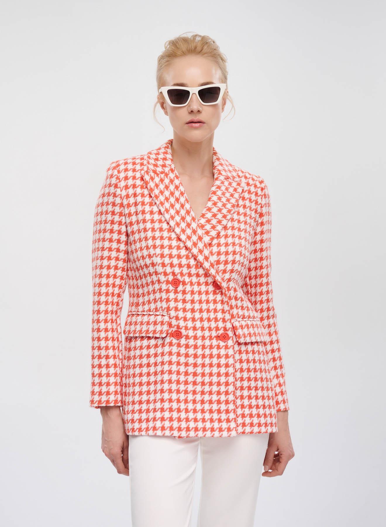 Orange-White double breasted Blazer Pie De Poule Emme Marella - 1