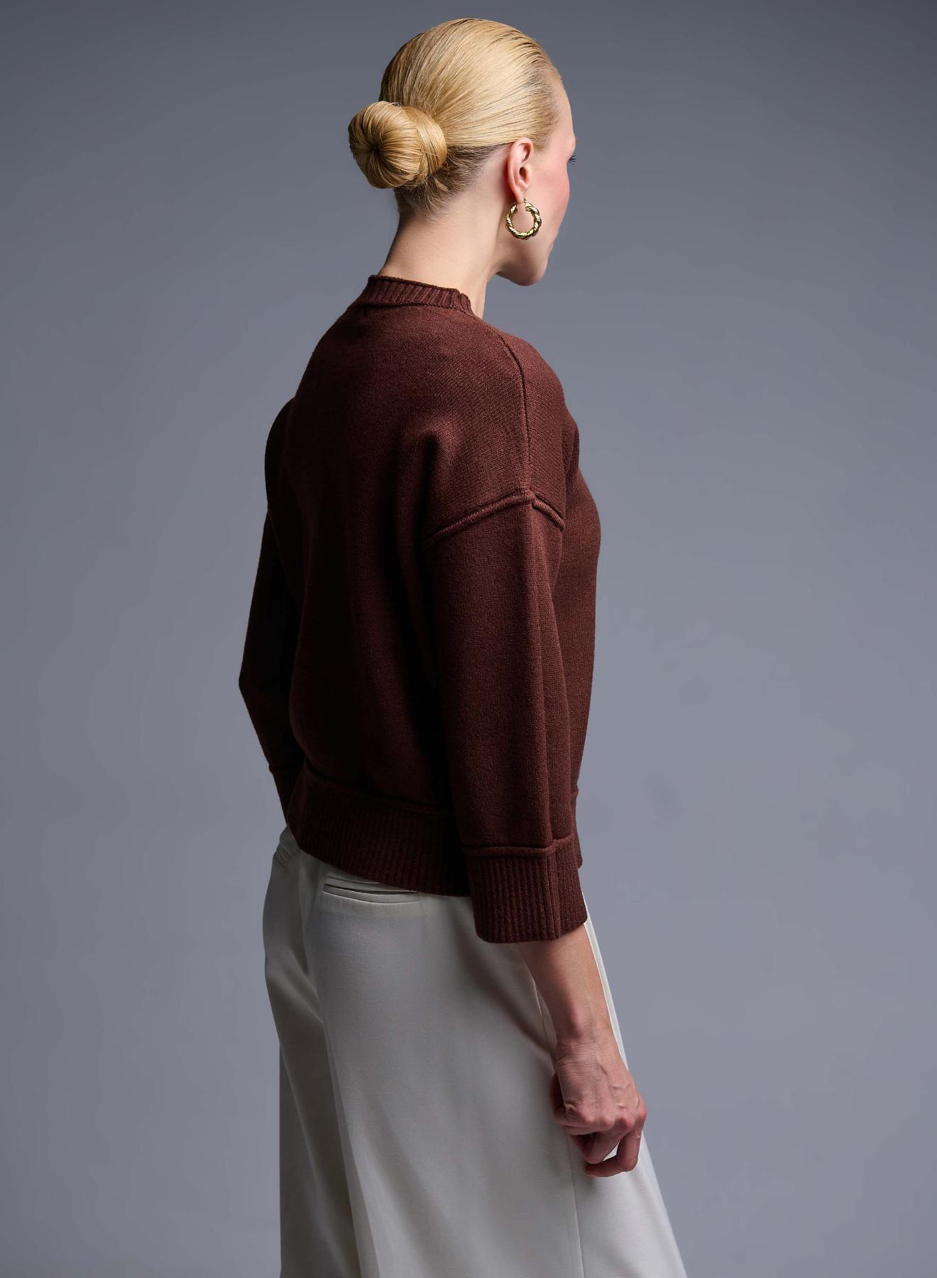 Brown Sweater with round neckline and with three quarters sleeves Valentina Milano - 3